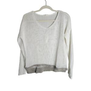 Eileen Fisher linen open knit sweater sz LP colorblock lightweight beachy boho